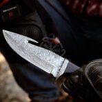 Damascus Gut Hook Hunting Knife — Hand-Forged, Stag Horn Handle, Leather Sheath (RK-610) - Image 7