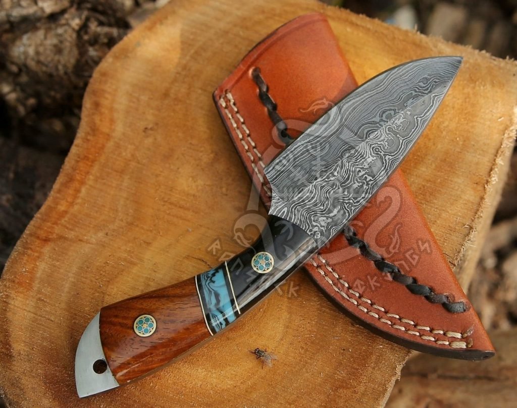 Damascus Skinner Knife — Hand-Forged, Stag Horn Handle, Leather Sheath (RK-611) - view 2