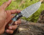 Damascus Skinner Knife — Hand-Forged, Stag Horn Handle, Leather Sheath (RK-611) - Image 3