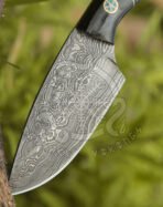 Damascus Skinner Knife — Hand-Forged, Stag Horn Handle, Leather Sheath (RK-611) - Image 6