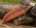 Damascus Skinner Knife — Hand-Forged, Stag Horn Handle, Leather Sheath (RK-611) - Image 7