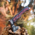 Viking Bearded Axe — Hand-Forged Damascus, 18" Overall, Wood Handle, Leather Blade Cover | Engraving Available - Image 2