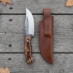 Pinecrest Hand Forged High Carbon Steel Skinner Knife with Stabilised Pine Cone Handle and Leather Sheath | Hunting Skinning Gift | RK-597