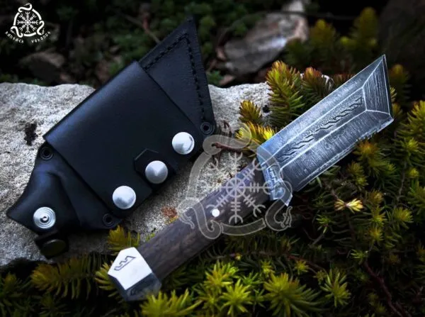 High-Carbon Viking Seax Knife, Hand-Forged, 12″ Overall, Wood Handle