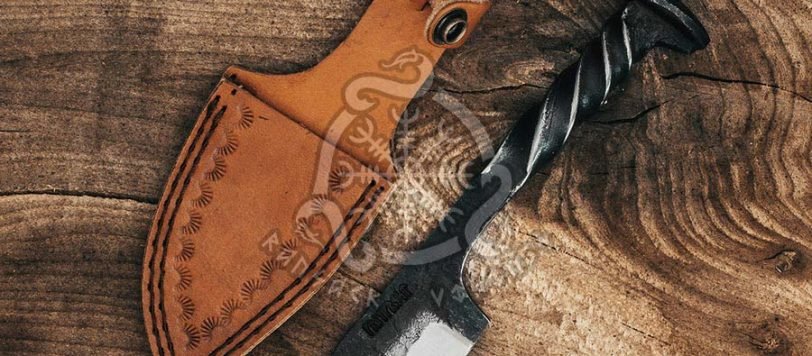 High-Carbon Viking Seax Knife, Hand-Forged, Leather Sheath