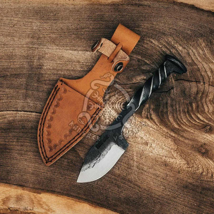 High-Carbon Viking Seax Knife — Hand-Forged, Leather Sheath