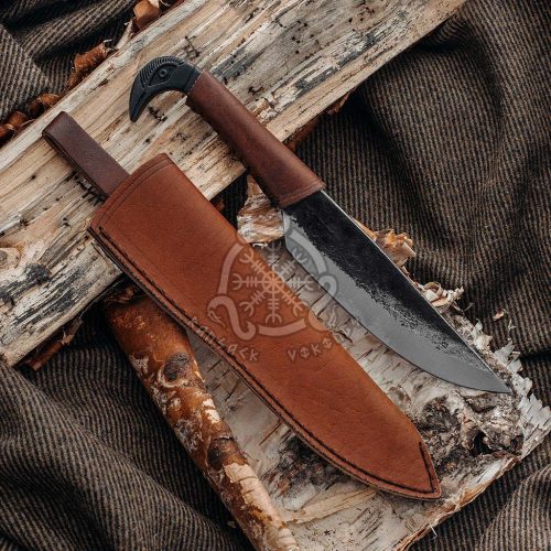 RK-655 Hand-Forged Viking Seax with Odin's Raven Design – Carbon Steel Viking Knife