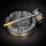 Handmade Damascus Steel Pipe & Ashtray Set | Brass Weed & Tobacco Pipe | Premium Smoking Tools & Ash Collector Accessories