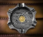 Handmade Prime Damascus Steel Ashtray | Multi-Rest Ash Collector for Cigars & Cigarettes | Unique Gift Accessory