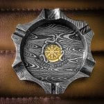 Handmade Prime Damascus Steel Ashtray | Multi-Rest Ash Collector for Cigars & Cigarettes | Unique Gift Accessory