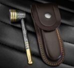Handmade Prime Damascus Steel Pipe with Brass Finish | Includes Leather Pipe Case | Discreet Weed & Tobacco Smoking Tool - Image 4
