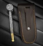 Handmade Prime Damascus Steel Pipe with Brass Finish | Includes Leather Pipe Case | Discreet Weed & Tobacco Smoking Tool - Image 3