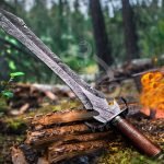 Sword — Hand-Forged Damascus, 28" Overall, Rosewood Handle