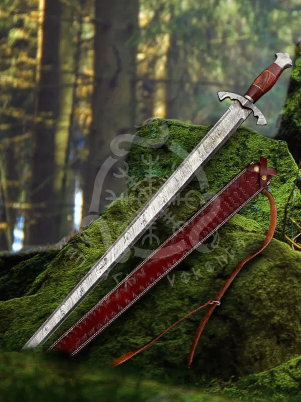 Viking Sword — Hand-Forged Damascus, Rosewood Handle