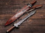 Sword — Hand-Forged Damascus, 28″ Overall, Rosewood Handle - view 3