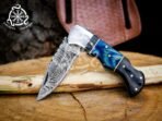 Damascus Folding Pocket Knife — Hand-Forged, Pakka Wood Handle - view 5