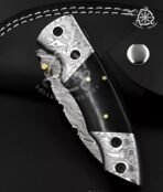 Damascus Folding Pocket Knife — Hand-Forged, Resin Handle | Engraving Available - Image 4