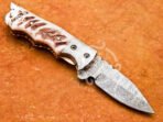 Damascus Folding Pocket Knife — Hand-Forged, Stag Horn Handle - Image 2