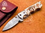 Damascus Folding Pocket Knife — Hand-Forged, Stag Horn Handle