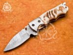 Damascus Folding Pocket Knife — Hand-Forged, Stag Horn Handle - Image 3