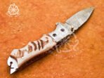 Damascus Folding Pocket Knife — Hand-Forged, Stag Horn Handle - Image 5