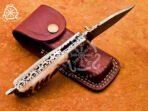 Damascus Folding Pocket Knife — Hand-Forged, Stag Horn Handle - Image 6