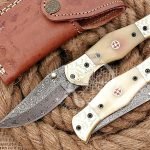 Damascus Folding Pocket Knife — Hand-Forged, Bone Handle