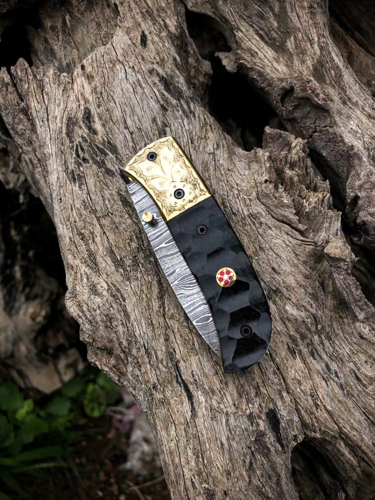 Damascus Folding Pocket Knife — Hand-Forged, Resin Handle - view 2