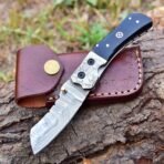 Damascus Folding Pocket Knife — Hand-Forged, Buffalo Horn Handle (RK-695)