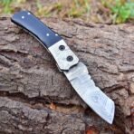 Damascus Folding Pocket Knife — Hand-Forged, Buffalo Horn Handle (RK-695) - Image 3