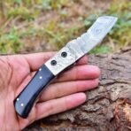 Damascus Folding Pocket Knife — Hand-Forged, Buffalo Horn Handle (RK-695) - Image 2
