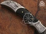 Damascus Folding Pocket Knife — Hand-Forged, Buffalo Horn Handle - Image 4