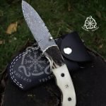 Damascus Folding Pocket Knife — Hand-Forged, Stag Horn Handle (RK-693)