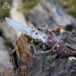 Damascus Folding Pocket Knife — Hand-Forged, Rosewood Handle - Image 2