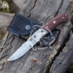 Damascus Folding Pocket Knife — Hand-Forged, Rosewood Handle