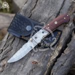 Damascus Folding Pocket Knife — Hand-Forged, Rosewood Handle