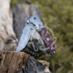Damascus Folding Pocket Knife — Hand-Forged, Rosewood Handle - Image 3