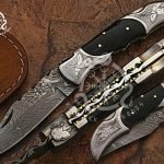 Damascus Folding Pocket Knife — Hand-Forged, Buffalo Horn Handle