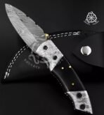Damascus Folding Pocket Knife — Hand-Forged, Resin Handle | Engraving Available