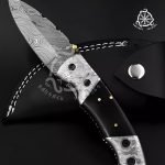 Damascus Folding Pocket Knife — Hand-Forged, Resin Handle | Engraving Available