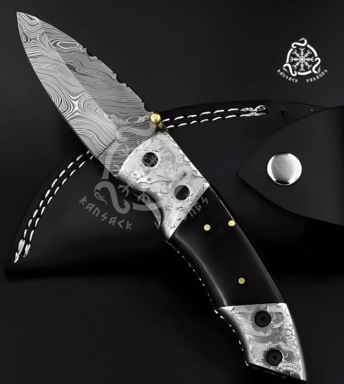 RK-692 Hand-Forged Damascus Steel Folding Pocket Knife With Engraved Bolster Gift For Men