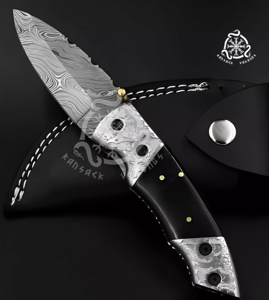 Damascus Folding Pocket Knife — Hand-Forged, Resin Handle | Engraving Available