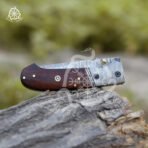 Damascus Folding Pocket Knife — Hand-Forged, Rosewood Handle - Image 4