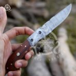 Damascus Folding Pocket Knife — Hand-Forged, Rosewood Handle - Image 5