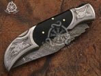 Damascus Folding Pocket Knife — Hand-Forged, Buffalo Horn Handle - Image 5