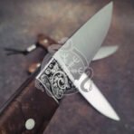 Damascus Hunting Knife — Hand-Forged, Rosewood Handle, Leather Sheath | Engraving Available - Image 3