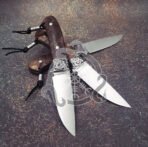 Damascus Hunting Knife — Hand-Forged, Rosewood Handle, Leather Sheath | Engraving Available