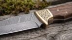 Brasscamp Hand Forged Damascus Camp Knife with Walnut Wood Handle and Engraved Brass Bolster & Leather Sheath | Camping Outdoor Gift | RK-704 - Image 3