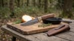 Brasscamp Hand Forged Damascus Camp Knife with Walnut Wood Handle and Engraved Brass Bolster & Leather Sheath | Camping Outdoor Gift | RK-704 - Image 4