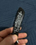 Damascus Camp Knife — Hand-Forged, Buffalo Horn Handle, Leather Sheath | Engraving Available - Image 3